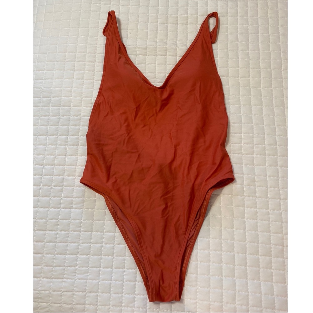 Aerie Super Scoop Ruffled Burnt Orange Suit
